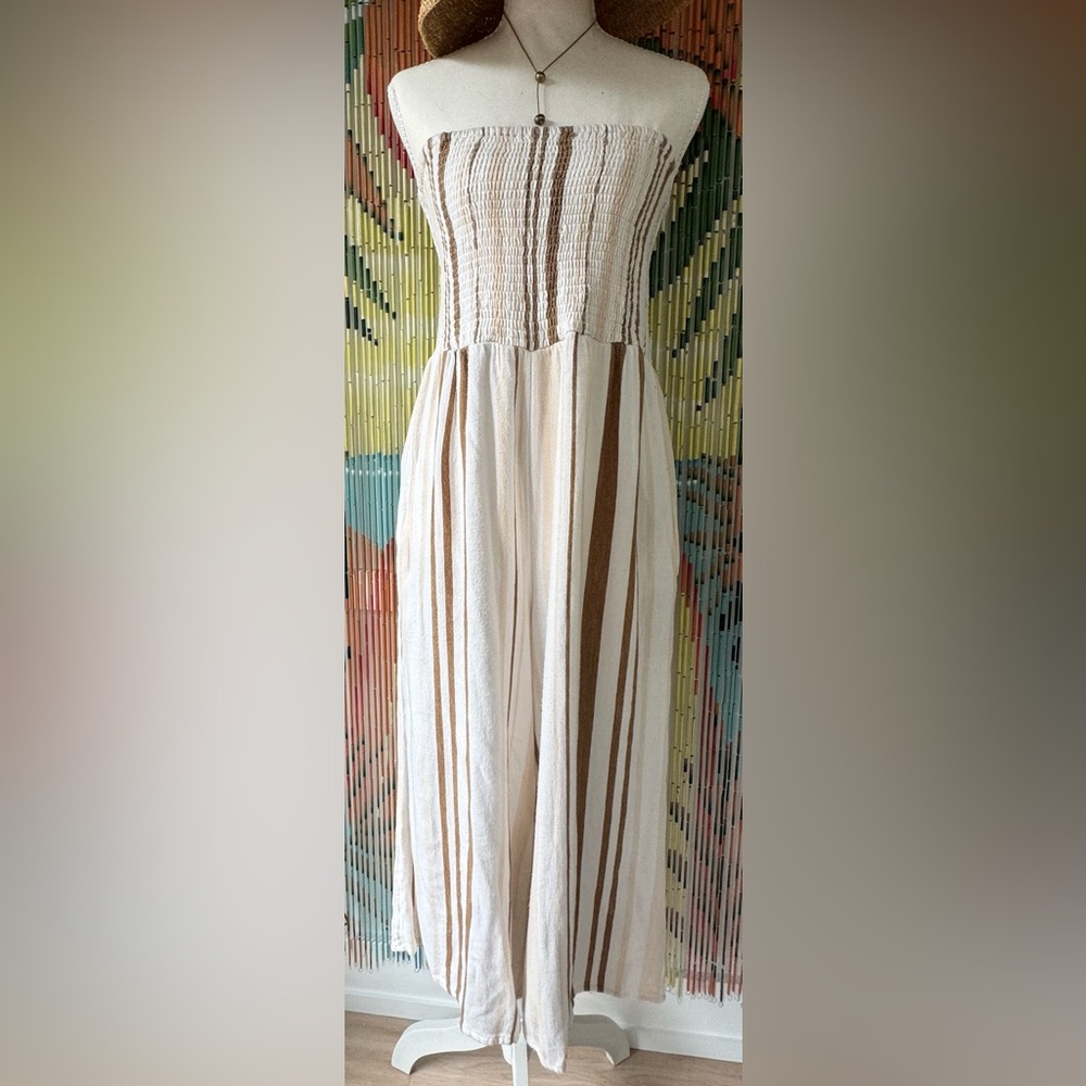 Rip Curl Cream and Brown Vertical Stripe Pantsuit